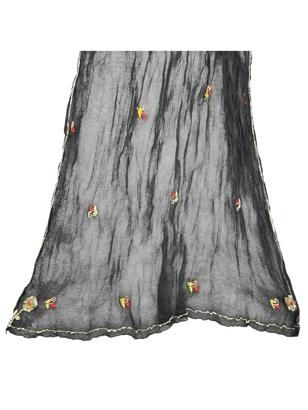 Vintage Whimsigoth Sheer Black Floral Embroidered Wrap